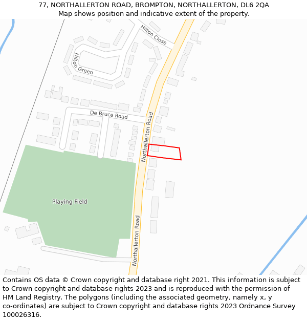 77, NORTHALLERTON ROAD, BROMPTON, NORTHALLERTON, DL6 2QA: Location map and indicative extent of plot