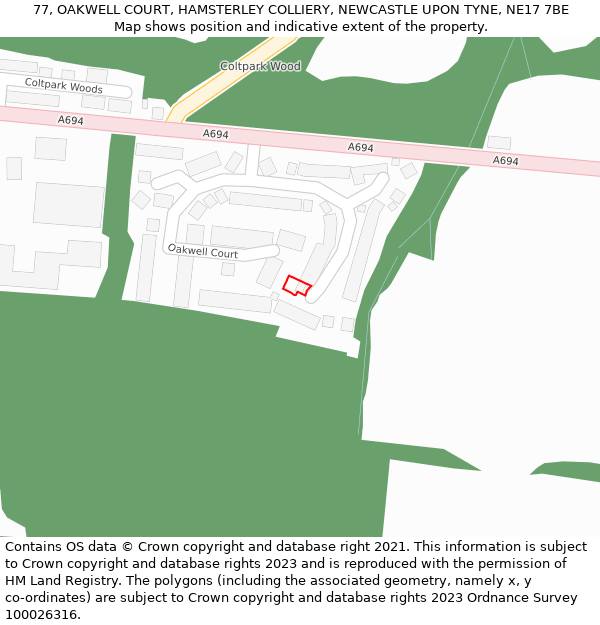 77, OAKWELL COURT, HAMSTERLEY COLLIERY, NEWCASTLE UPON TYNE, NE17 7BE: Location map and indicative extent of plot