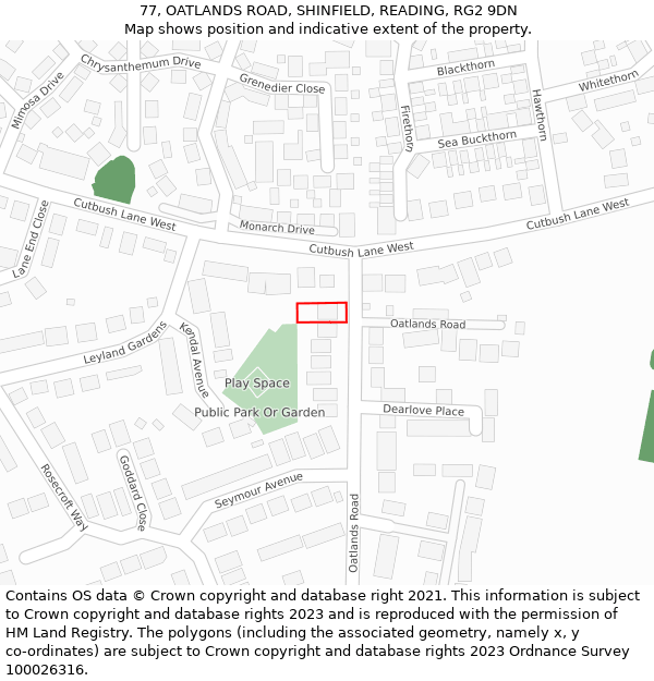 77, OATLANDS ROAD, SHINFIELD, READING, RG2 9DN: Location map and indicative extent of plot