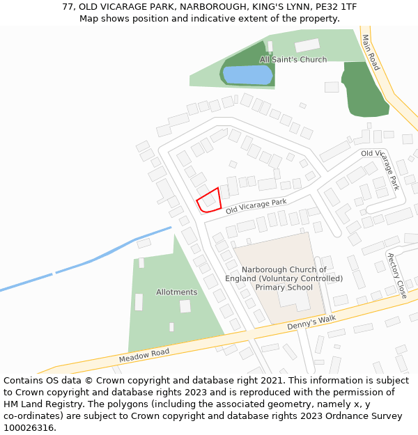 77, OLD VICARAGE PARK, NARBOROUGH, KING'S LYNN, PE32 1TF: Location map and indicative extent of plot