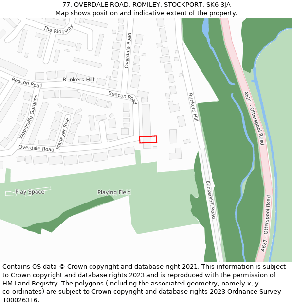 77, OVERDALE ROAD, ROMILEY, STOCKPORT, SK6 3JA: Location map and indicative extent of plot
