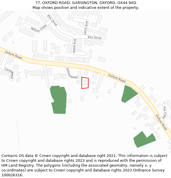 77, OXFORD ROAD, GARSINGTON, OXFORD, OX44 9AD: Location map and indicative extent of plot