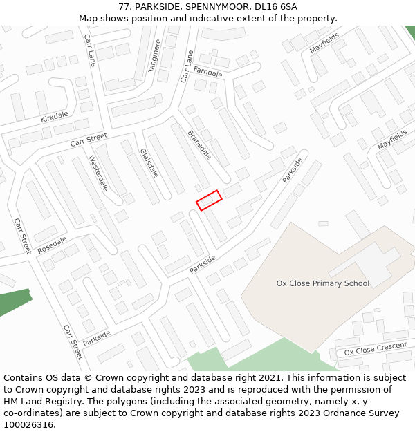 77, PARKSIDE, SPENNYMOOR, DL16 6SA: Location map and indicative extent of plot