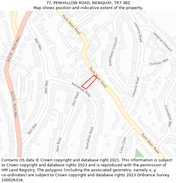 77, PENHALLOW ROAD, NEWQUAY, TR7 3BZ: Location map and indicative extent of plot