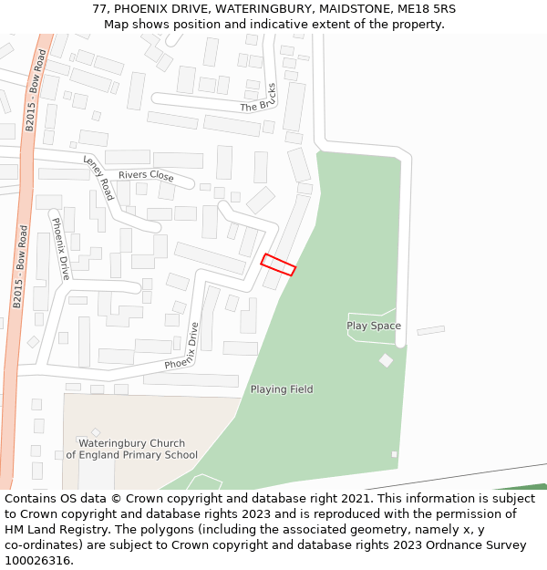 77, PHOENIX DRIVE, WATERINGBURY, MAIDSTONE, ME18 5RS: Location map and indicative extent of plot