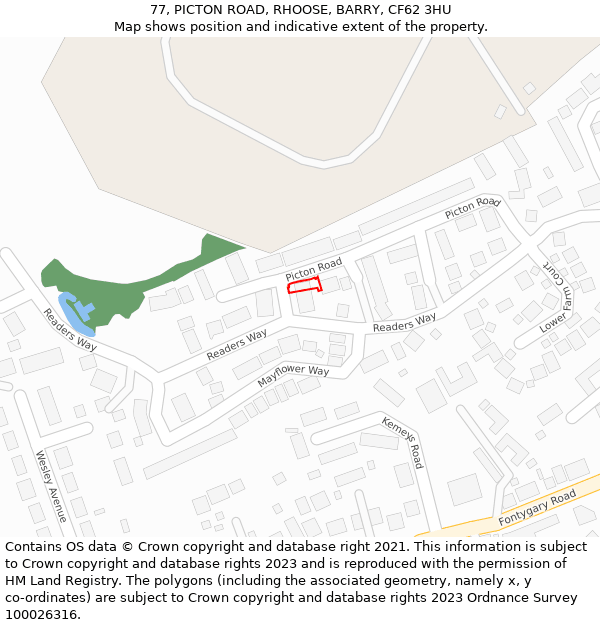 77, PICTON ROAD, RHOOSE, BARRY, CF62 3HU: Location map and indicative extent of plot