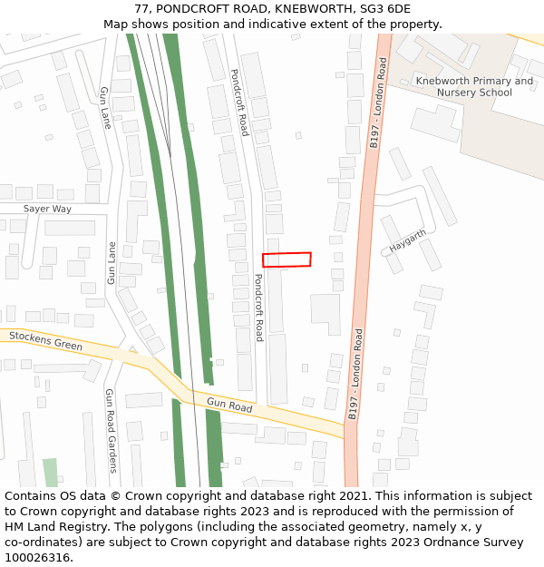 77, PONDCROFT ROAD, KNEBWORTH, SG3 6DE: Location map and indicative extent of plot