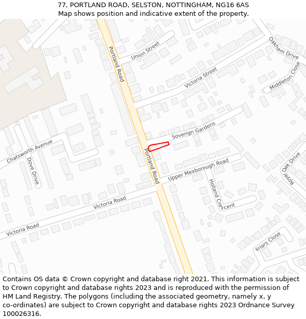 77, PORTLAND ROAD, SELSTON, NOTTINGHAM, NG16 6AS: Location map and indicative extent of plot