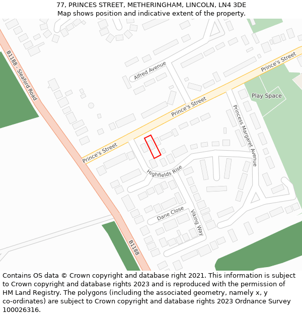 77, PRINCES STREET, METHERINGHAM, LINCOLN, LN4 3DE: Location map and indicative extent of plot