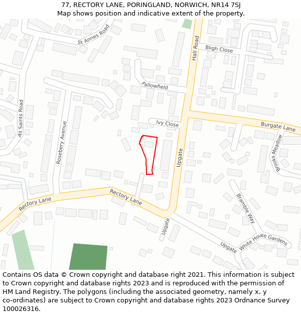 77, RECTORY LANE, PORINGLAND, NORWICH, NR14 7SJ: Location map and indicative extent of plot