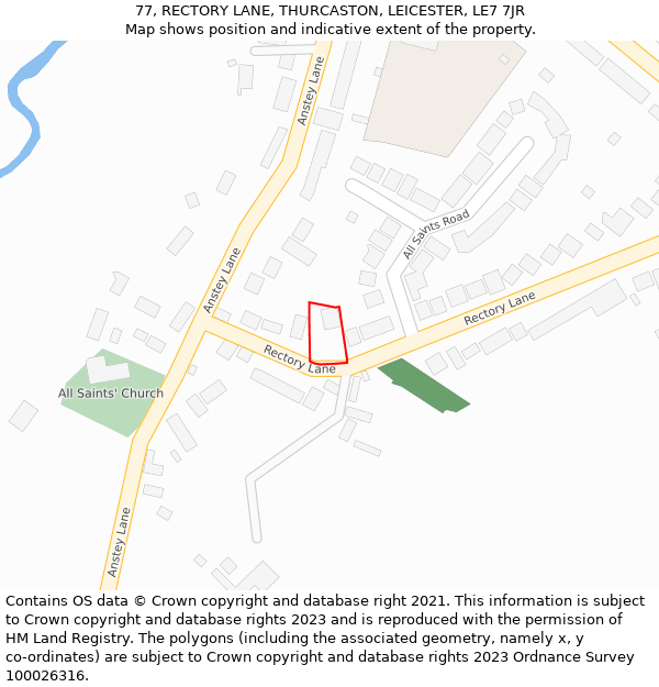 77, RECTORY LANE, THURCASTON, LEICESTER, LE7 7JR: Location map and indicative extent of plot