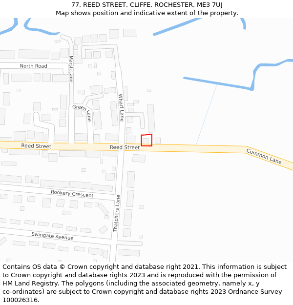 77, REED STREET, CLIFFE, ROCHESTER, ME3 7UJ: Location map and indicative extent of plot