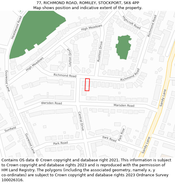 77, RICHMOND ROAD, ROMILEY, STOCKPORT, SK6 4PP: Location map and indicative extent of plot
