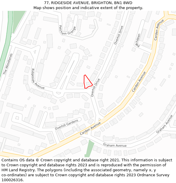 77, RIDGESIDE AVENUE, BRIGHTON, BN1 8WD: Location map and indicative extent of plot