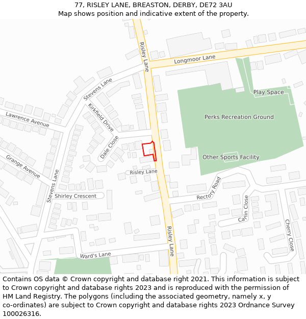 77, RISLEY LANE, BREASTON, DERBY, DE72 3AU: Location map and indicative extent of plot