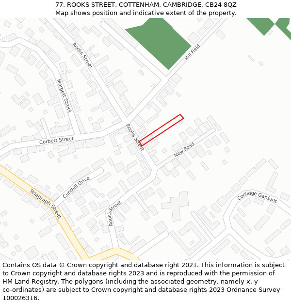 77, ROOKS STREET, COTTENHAM, CAMBRIDGE, CB24 8QZ: Location map and indicative extent of plot