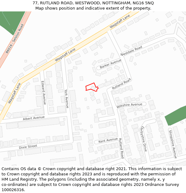 77, RUTLAND ROAD, WESTWOOD, NOTTINGHAM, NG16 5NQ: Location map and indicative extent of plot