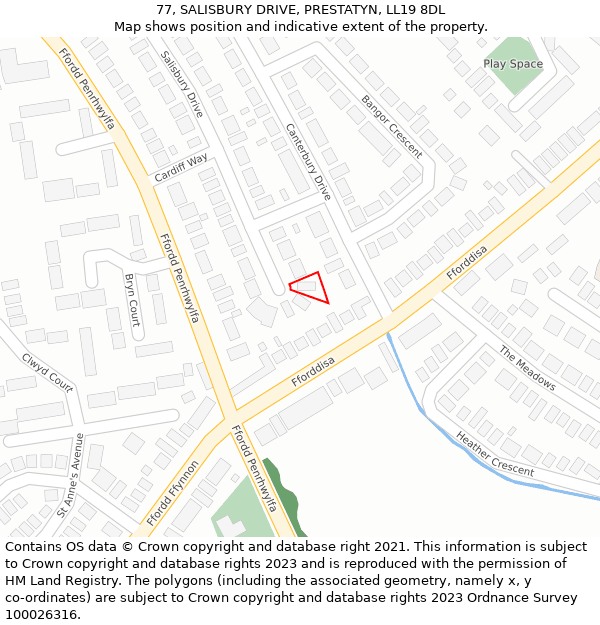 77, SALISBURY DRIVE, PRESTATYN, LL19 8DL: Location map and indicative extent of plot