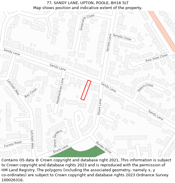 77, SANDY LANE, UPTON, POOLE, BH16 5LT: Location map and indicative extent of plot