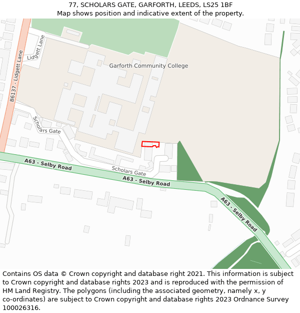 77, SCHOLARS GATE, GARFORTH, LEEDS, LS25 1BF: Location map and indicative extent of plot