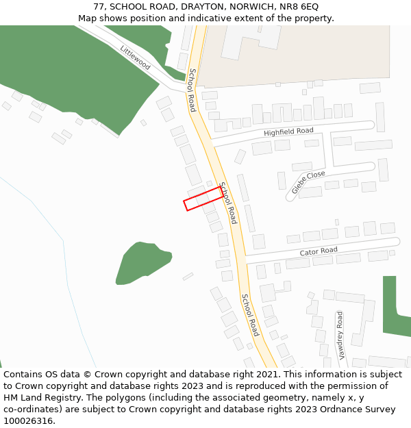 77, SCHOOL ROAD, DRAYTON, NORWICH, NR8 6EQ: Location map and indicative extent of plot