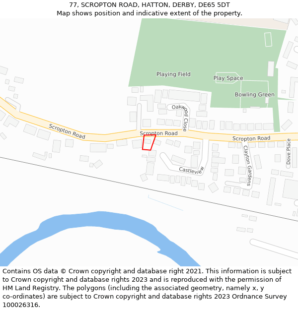 77, SCROPTON ROAD, HATTON, DERBY, DE65 5DT: Location map and indicative extent of plot