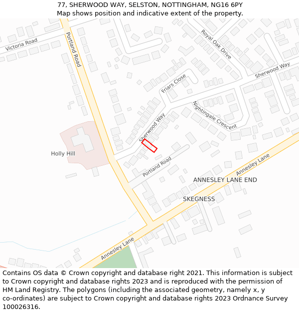 77, SHERWOOD WAY, SELSTON, NOTTINGHAM, NG16 6PY: Location map and indicative extent of plot