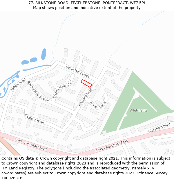 77, SILKSTONE ROAD, FEATHERSTONE, PONTEFRACT, WF7 5PL: Location map and indicative extent of plot