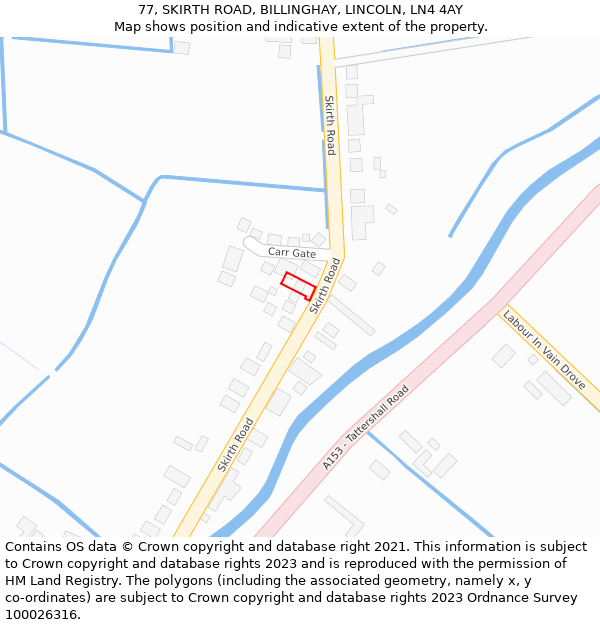 77, SKIRTH ROAD, BILLINGHAY, LINCOLN, LN4 4AY: Location map and indicative extent of plot