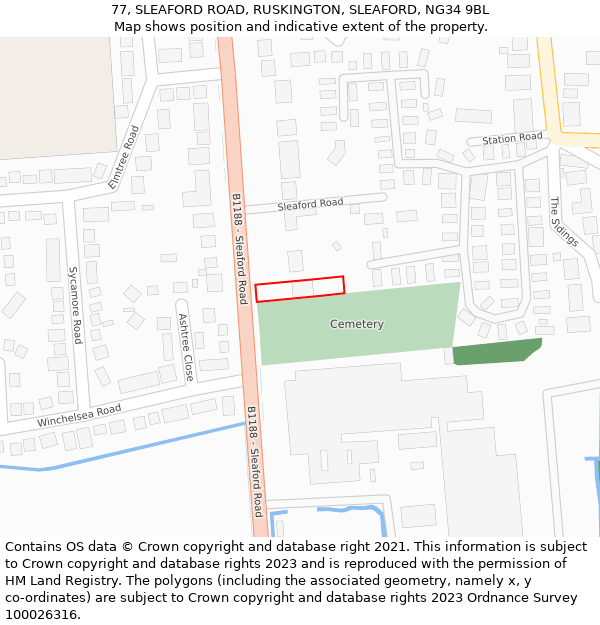 77, SLEAFORD ROAD, RUSKINGTON, SLEAFORD, NG34 9BL: Location map and indicative extent of plot