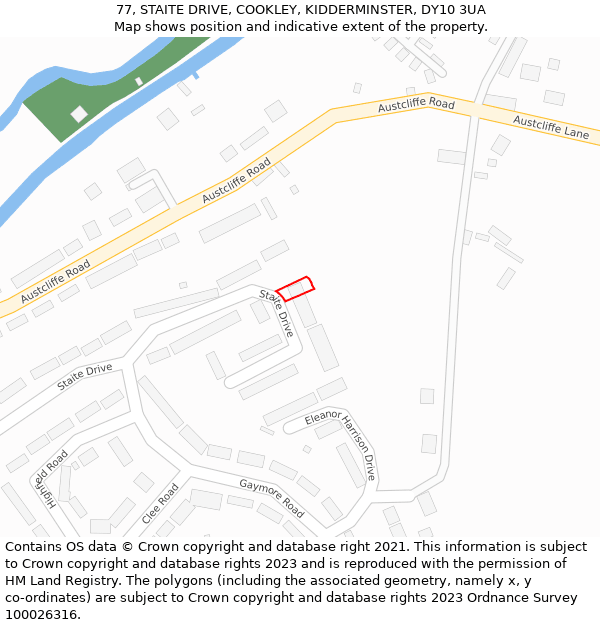 77, STAITE DRIVE, COOKLEY, KIDDERMINSTER, DY10 3UA: Location map and indicative extent of plot