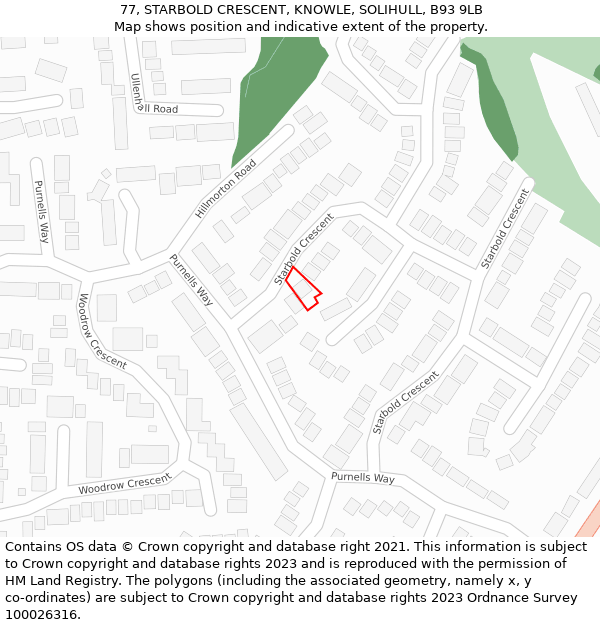 77, STARBOLD CRESCENT, KNOWLE, SOLIHULL, B93 9LB: Location map and indicative extent of plot