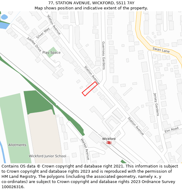 77, STATION AVENUE, WICKFORD, SS11 7AY: Location map and indicative extent of plot