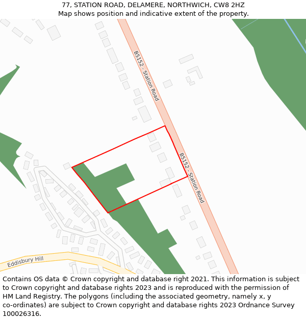 77, STATION ROAD, DELAMERE, NORTHWICH, CW8 2HZ: Location map and indicative extent of plot