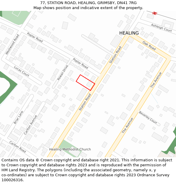 77, STATION ROAD, HEALING, GRIMSBY, DN41 7RG: Location map and indicative extent of plot