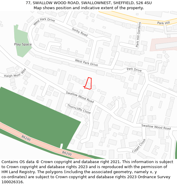 77, SWALLOW WOOD ROAD, SWALLOWNEST, SHEFFIELD, S26 4SU: Location map and indicative extent of plot