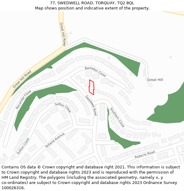 77, SWEDWELL ROAD, TORQUAY, TQ2 8QL: Location map and indicative extent of plot