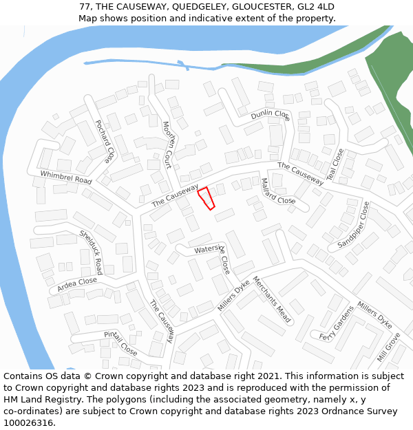 77, THE CAUSEWAY, QUEDGELEY, GLOUCESTER, GL2 4LD: Location map and indicative extent of plot