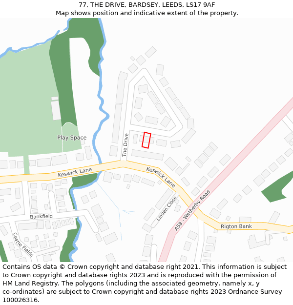 77, THE DRIVE, BARDSEY, LEEDS, LS17 9AF: Location map and indicative extent of plot