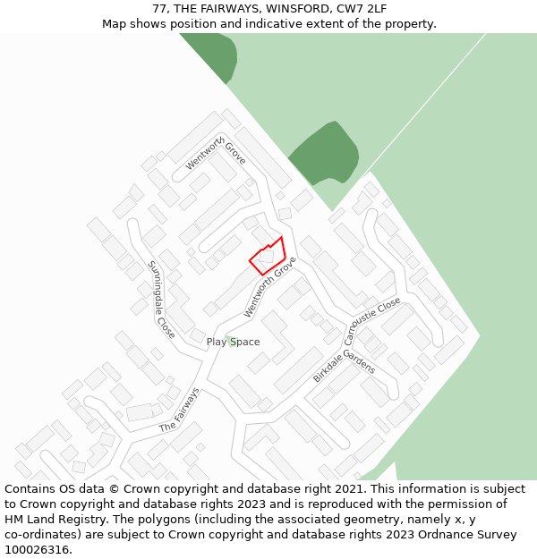 77, THE FAIRWAYS, WINSFORD, CW7 2LF: Location map and indicative extent of plot