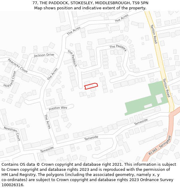 77, THE PADDOCK, STOKESLEY, MIDDLESBROUGH, TS9 5PN: Location map and indicative extent of plot