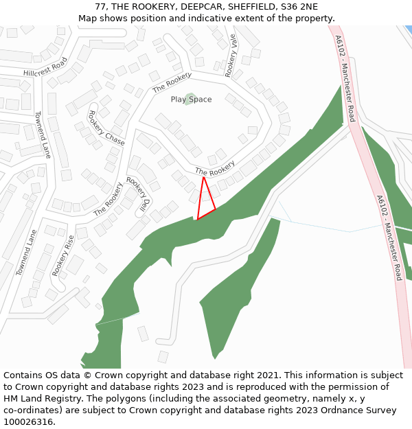 77, THE ROOKERY, DEEPCAR, SHEFFIELD, S36 2NE: Location map and indicative extent of plot