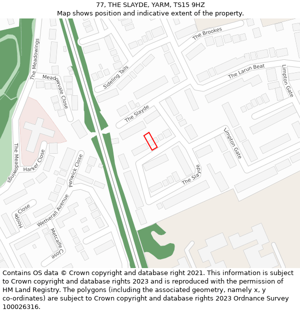 77, THE SLAYDE, YARM, TS15 9HZ: Location map and indicative extent of plot