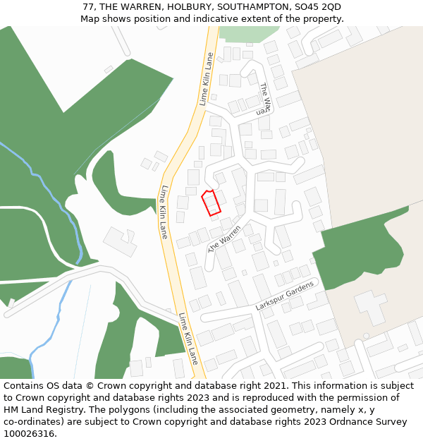 77, THE WARREN, HOLBURY, SOUTHAMPTON, SO45 2QD: Location map and indicative extent of plot