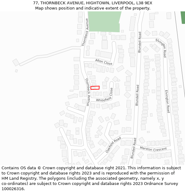77, THORNBECK AVENUE, HIGHTOWN, LIVERPOOL, L38 9EX: Location map and indicative extent of plot