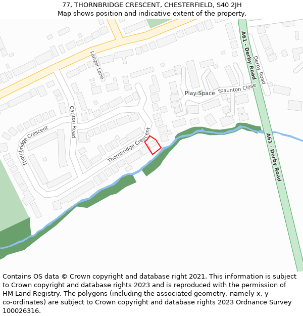 77, THORNBRIDGE CRESCENT, CHESTERFIELD, S40 2JH: Location map and indicative extent of plot