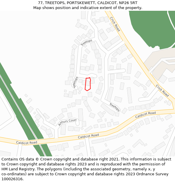 77, TREETOPS, PORTSKEWETT, CALDICOT, NP26 5RT: Location map and indicative extent of plot