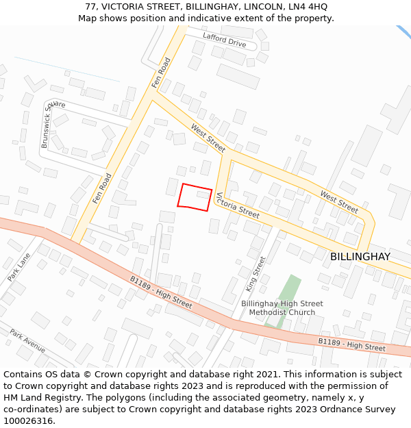 77, VICTORIA STREET, BILLINGHAY, LINCOLN, LN4 4HQ: Location map and indicative extent of plot