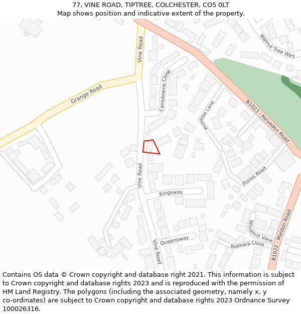 77, VINE ROAD, TIPTREE, COLCHESTER, CO5 0LT: Location map and indicative extent of plot