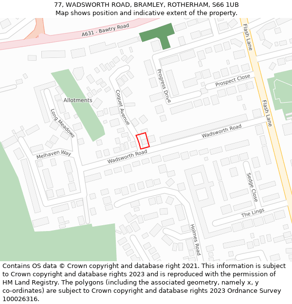 77, WADSWORTH ROAD, BRAMLEY, ROTHERHAM, S66 1UB: Location map and indicative extent of plot